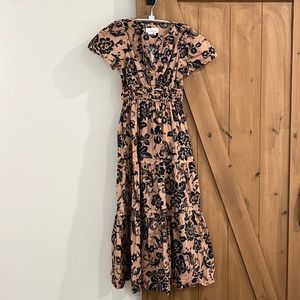 Anthropologie Pink and Black Floral Maxi Dress